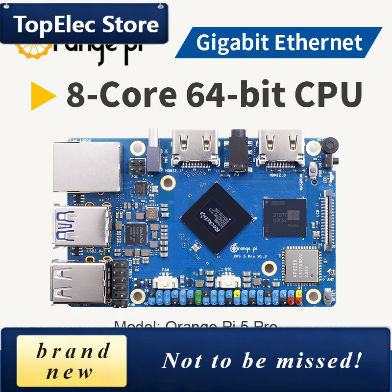 TopElec Orange Pi 5 Pro 4GB RAM LPDDR5 Development Board Rockchip RK3588S 8-core SBC Onboard WiFi+BT,6 Tops NPU,USB3.1,HDMI2.1,M