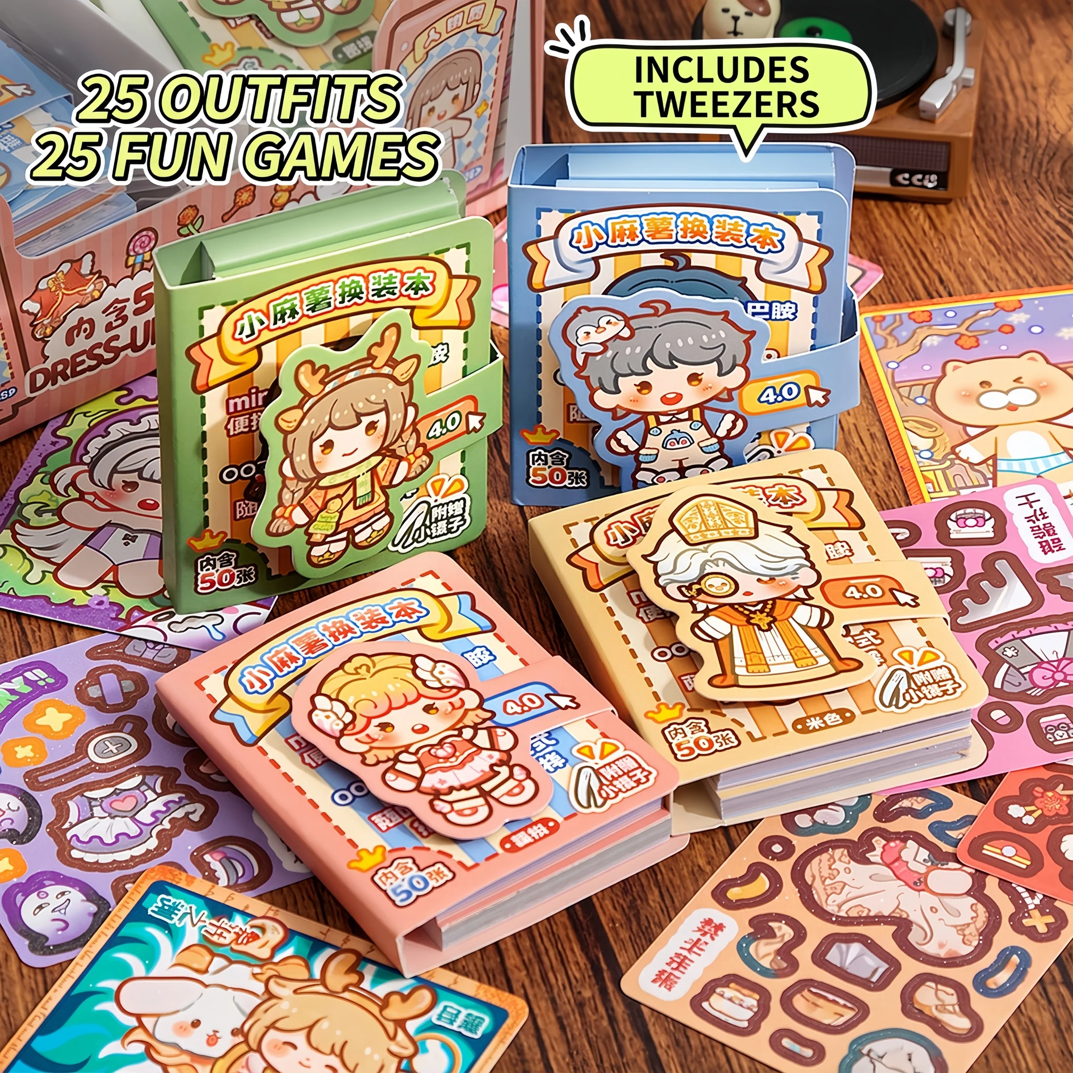 4.0 Version of the Little Mochi Mini Sticker Book, 1 Mini Dress-Up Sticker Book, Small Bean-Shaped Notebook, Easy to Carry in Your Pocket, Cute No-Cut-Stick-On Stickers for Journals, Creative Scene Dress-Up Sticker Book