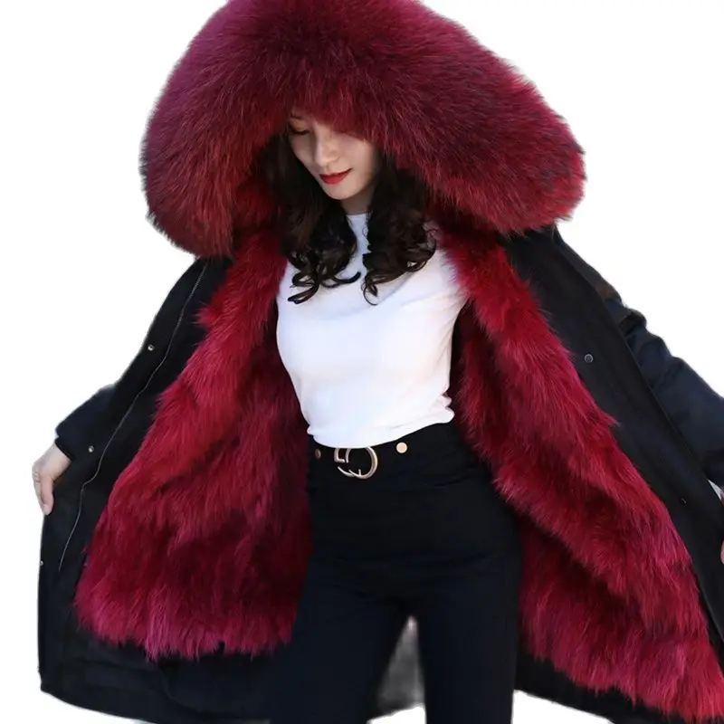 2023 new Waterproof real fur coat long winter jacket natural raccoon fur collar women thick warm fur parkas