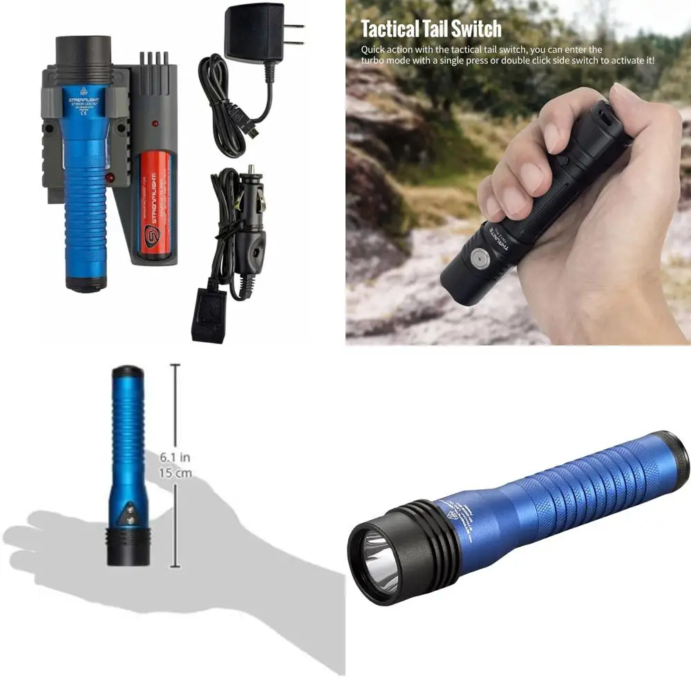 Piggyback LED Flashlight High Lumens Blue Color Long-Lasting Rechargeable Dual-Power Lantern
