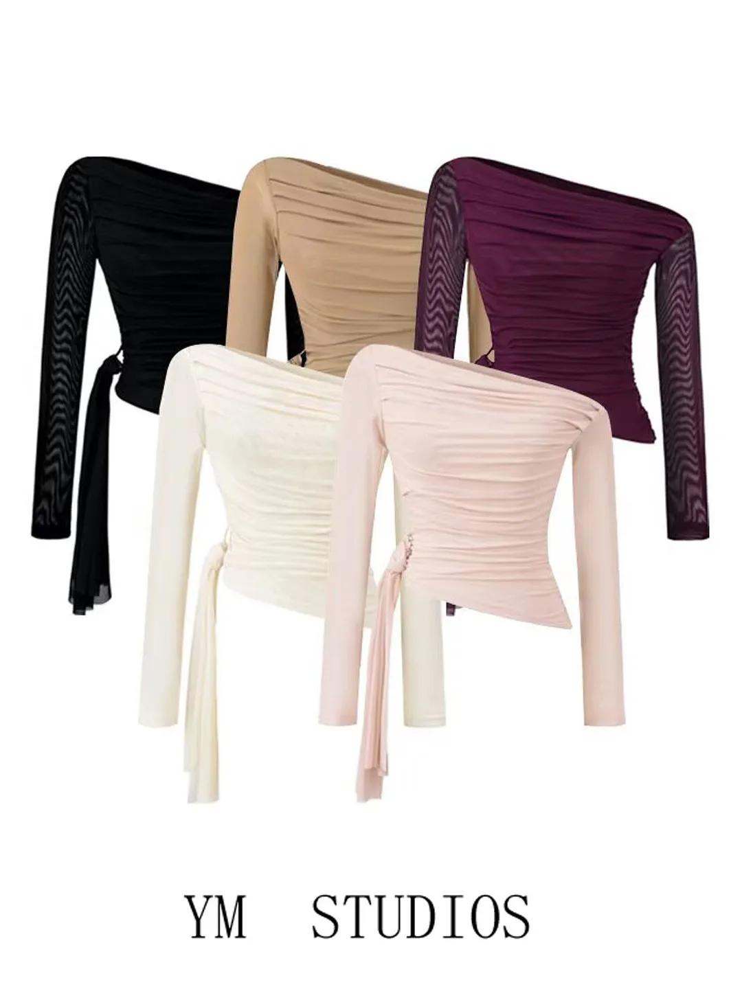 

Асимметричная футболка Long Sve для сексуальной девушки, женский тонкий топ для танцев с высокой талией и сложенным дизайном из сетчатого материала Sa