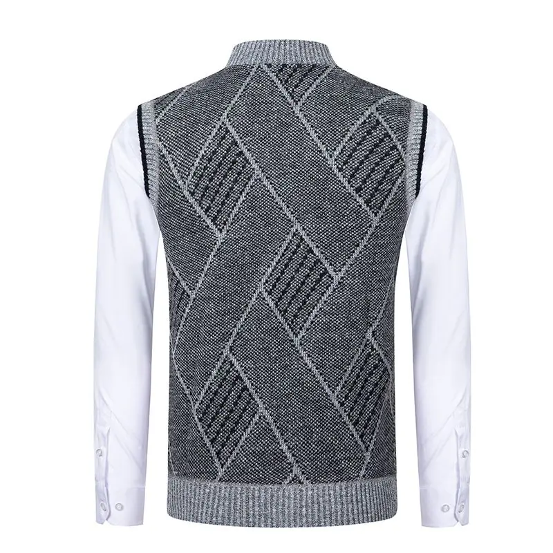 Men's V Neck Knitted Sweater Vest Middle Aged Sleeveless Pullover Waistcoat Casual Autumn Warm Daily Wear