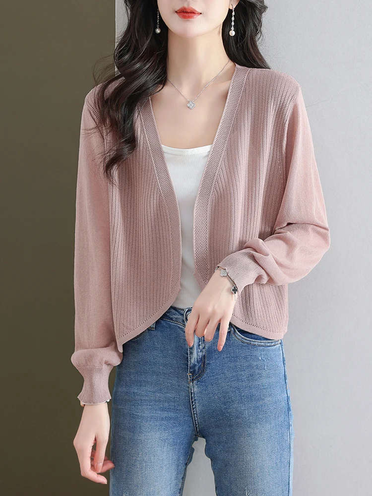 

High Quality Cardigan with Summer Ice Silk Knit Sweater, Women's Short Camisole Shawl, Small Jacket, Thin Style