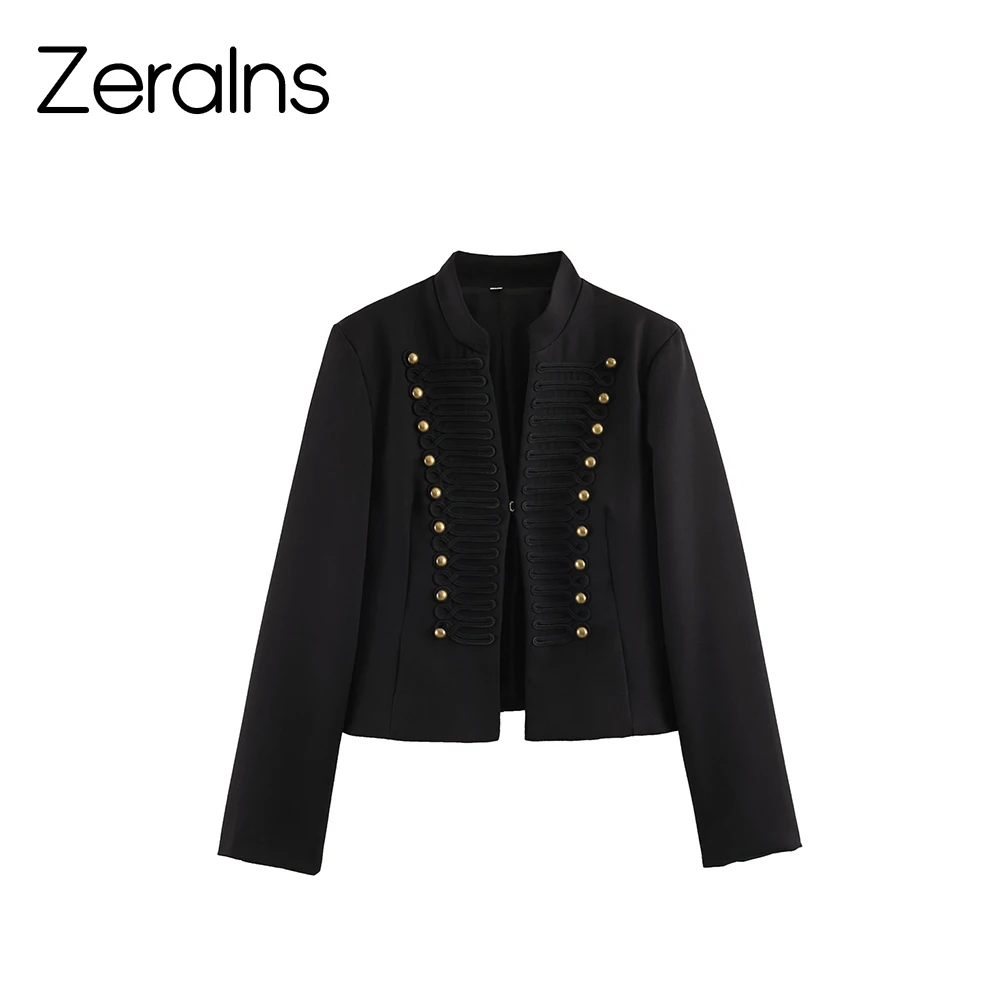 ZERAINS 2026 Fall New Arrival Women's Long Sleeve Round Neck Casual Padded Shoulder Fit Tailored Napoleon Blazer