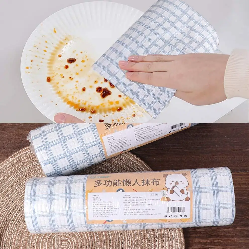 

2 Rolls Household Disposable Lazy Dishwashing Cloth Plaid Pattern Oil Absorbent Dishcloth Washable Washcloth Living Room
