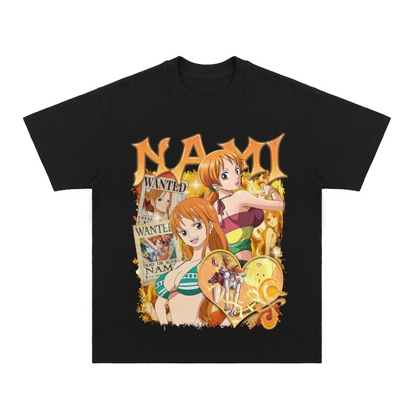 ONE PIECE Joint Периферийные устройства с короткими рукавами Анимация Двумерная футболка Nami NAMI из чистого хлопка Повседневная универсальная футболка Ins Свободная