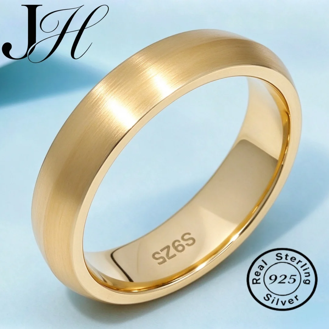JOIASHOME S925 Sterling Silver Brushed Ring Classic Matte Finish Plain Band Fashion Simple Wedding Band Mens Silver Jewelry Gift