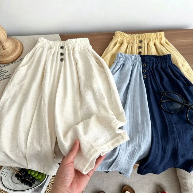 Baby Girl Boy Cotton Linen Pant Homewear Infant Toddler Child Wide Leg Trousers Sping Summer Autumn Outfit Baby Clothes 1-10Y