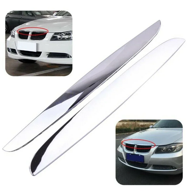 For BMW 3 Series E90 E91 2006-2008 51137117242 Front Bumper Above Kidney Grille Hood Cover 2Pcs Trim Chrome ABS