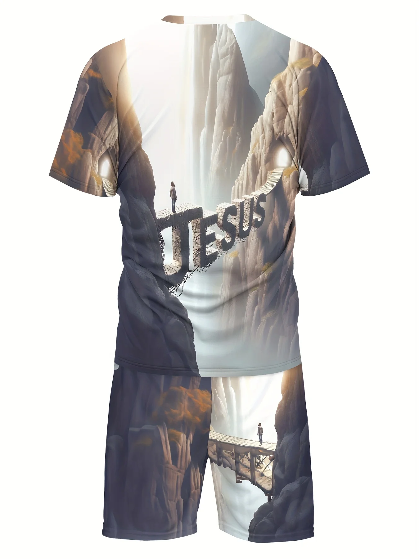 

Men'S 3D Jesus Print Casual Shorts - Breathable Polyester, Machine Washable, Summer Streetwear with Tattoo Sleeves and Religious