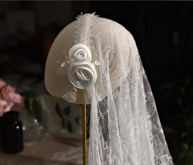Sposa retrò pizzo Repubblica velo cappello temperamento francese sposa copricapo da sposa accessori per capelli da viaggio