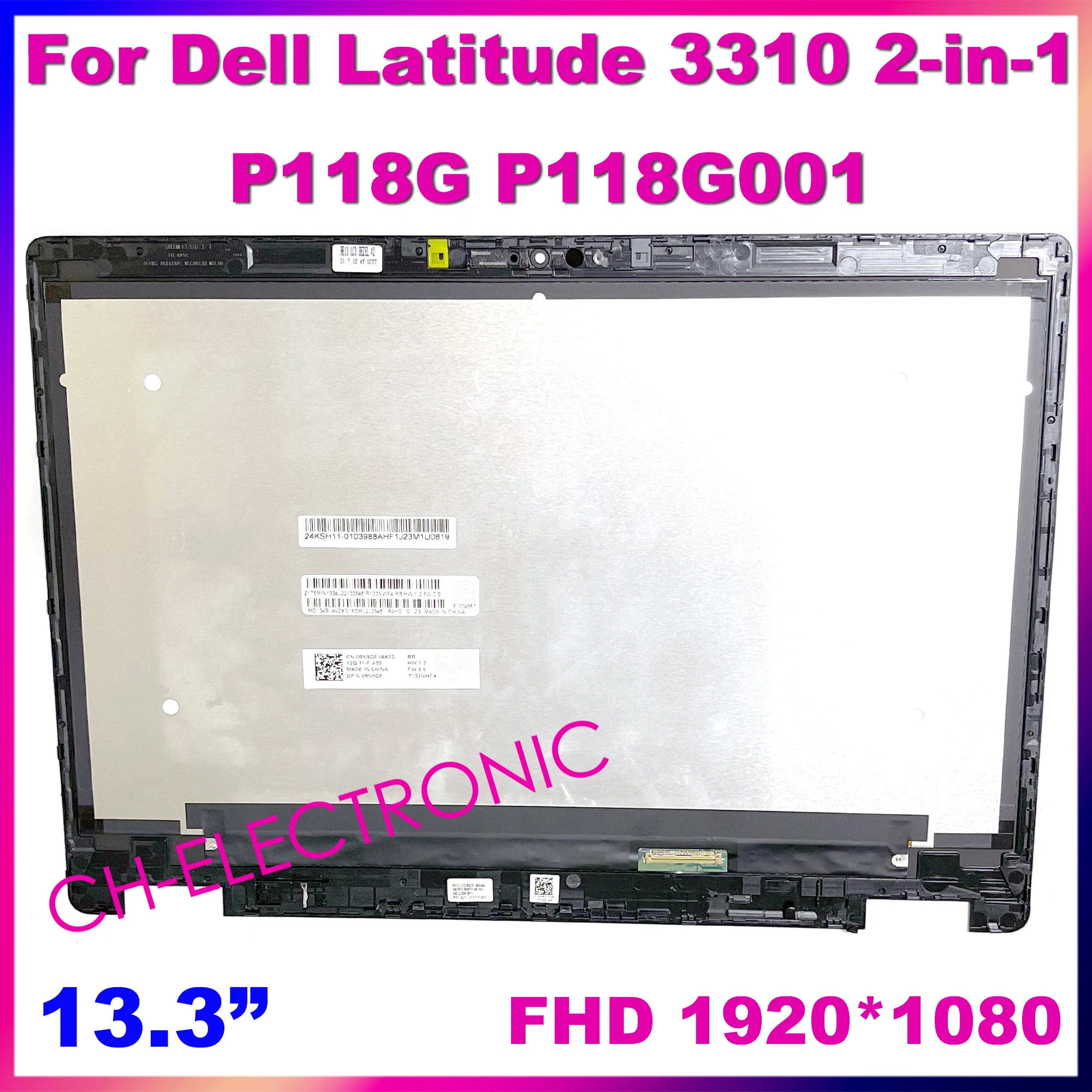 

13.3" For Dell Latitude 3310 2-in-1 P118G LCD Touch Screen Display Replacement Assembly With Frame DP/N 0135WG FHD 1080P