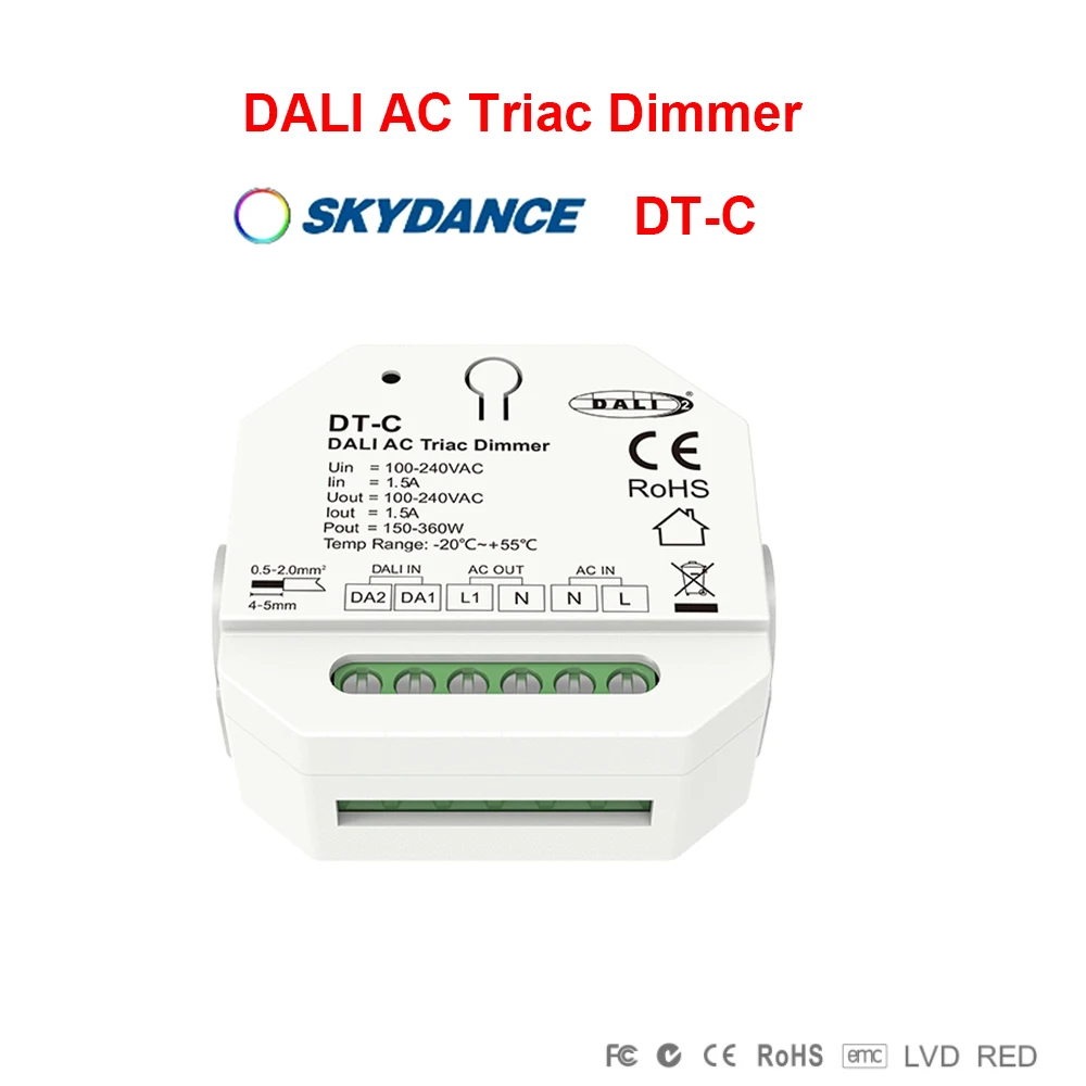 

Skydance DT-C DT4 DALI AC100-240V 360W Симистор с кнопочным переключателем Диммер для одноцветных светодиодных ламп с регулируемой яркостью