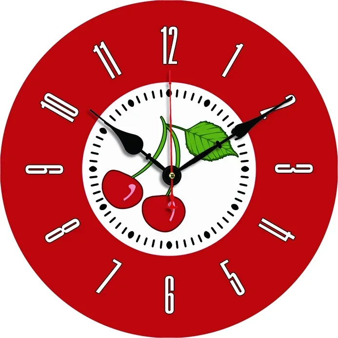Reloj de pared rojo cereza fruta decoración de cocina arte de pared silencioso sin tictac grandes relojes de pared redondos para sala de estar dormitorio Oficina