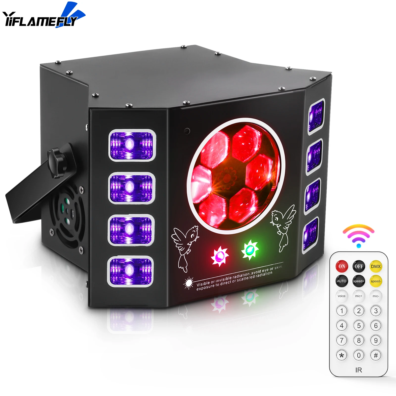 

Yiflamefly 100 Вт UV Bee Eye Dj Lights стробоскопический сценический светильник с дистанционным управлением DMX512 звуковая активация Rave Light для диско-вечеринки