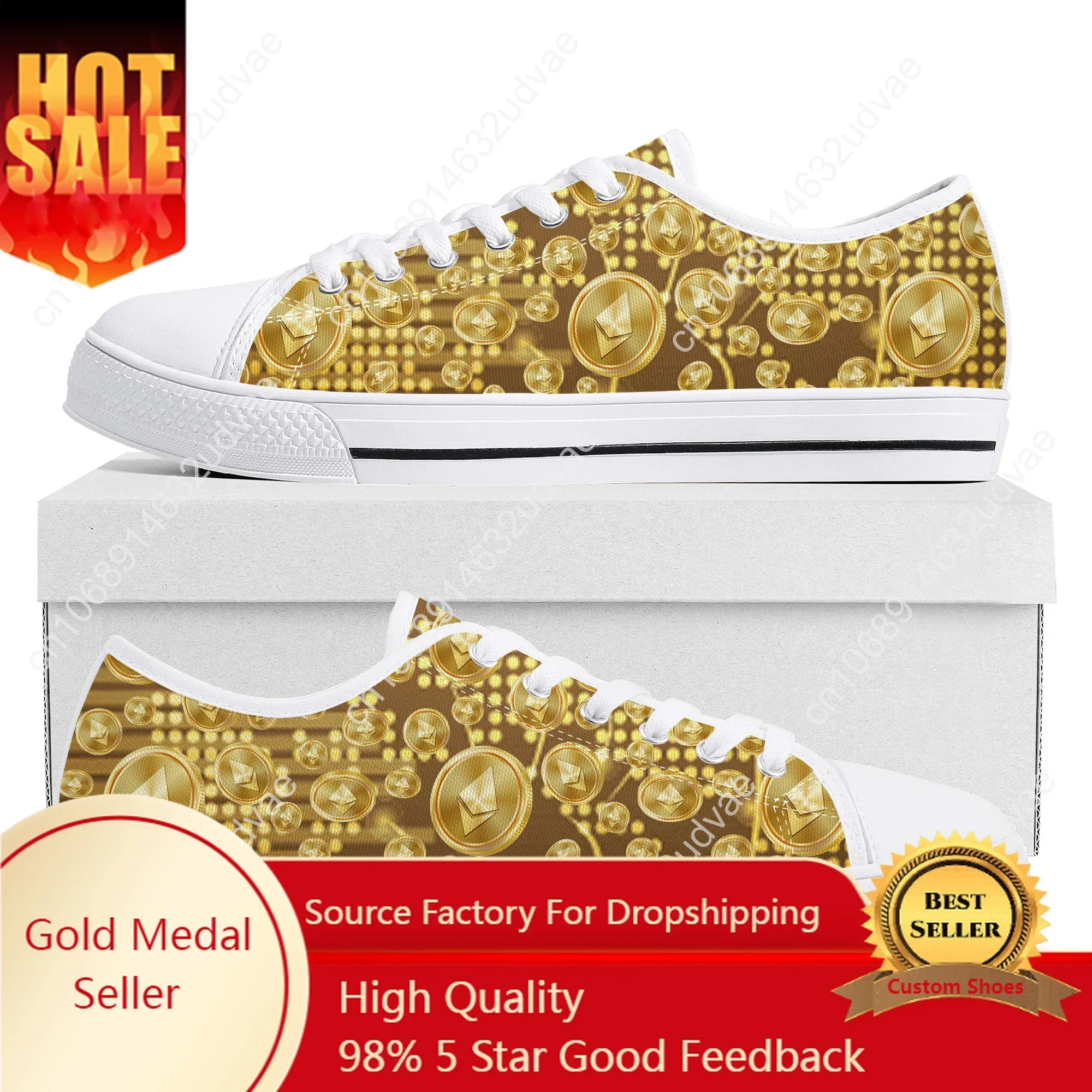 

Ethereum Cryptocurrency ETH Coin Low Top High Quality Sneakers Mens Womens Teenager Canvas Sneaker Couple Shoes Custom Shoe