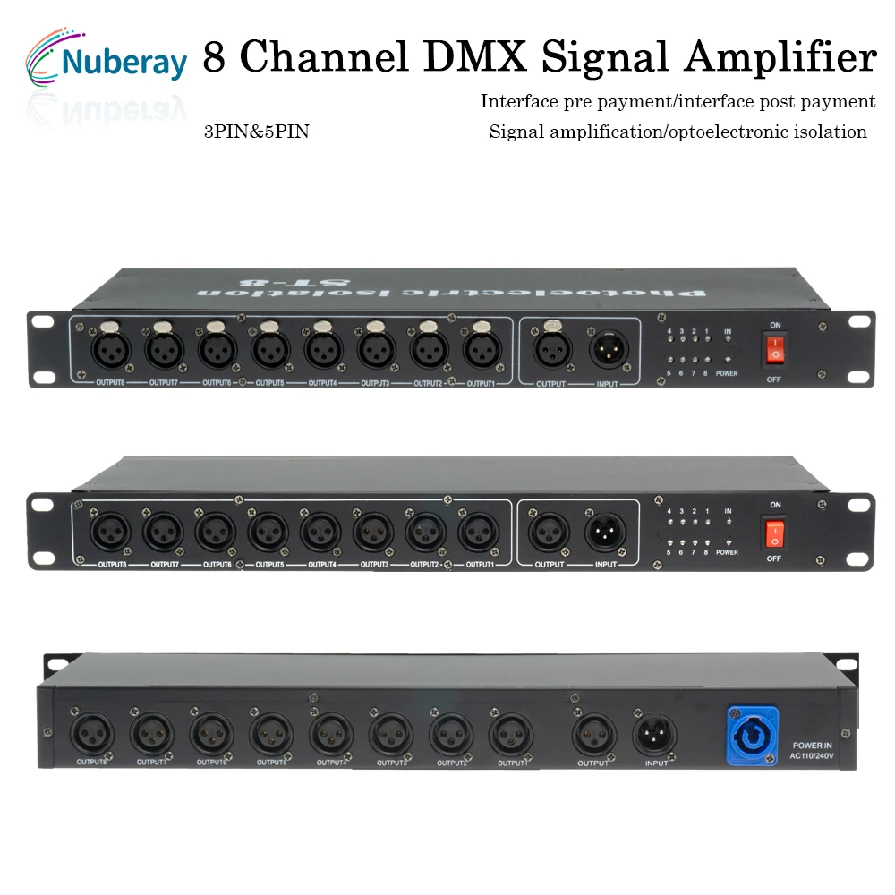 Best quality 8CH DMX Splitter DMX512 Light Stage Lights Signal Amplifier Splitter photoelectric isolation 8 way DMX Distributo