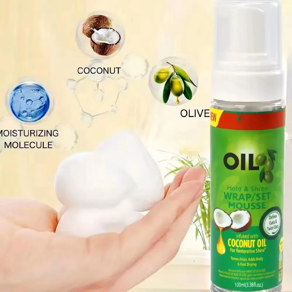 100ml Olive Oil Curly Hair Mousse for Women Strong Hold Anti-Frizz Wig Styling Foam Haircare Product