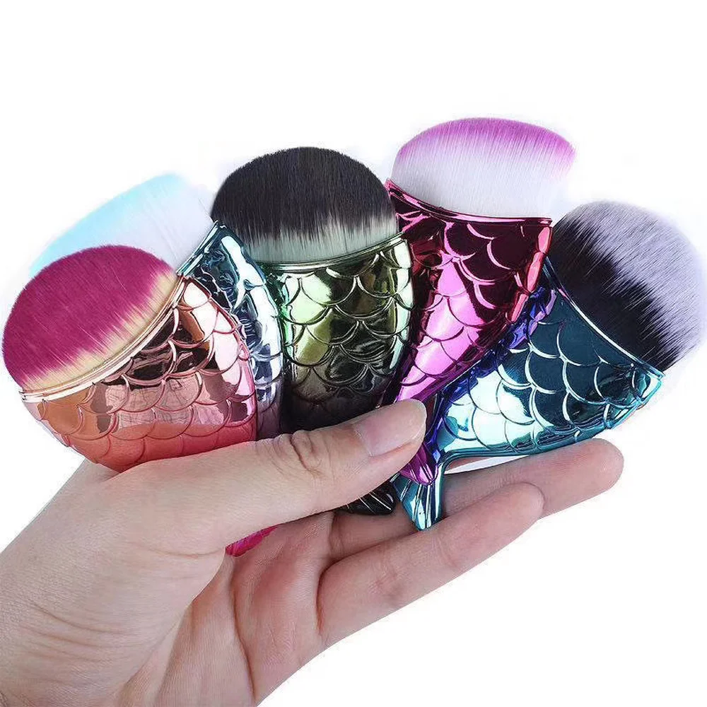 Mermaid Professional Makeup Brush Face Blush Powder Brush Foundation Colorful Cosmetic Brush Fish Makeup Tool Kit Nail Art Tools