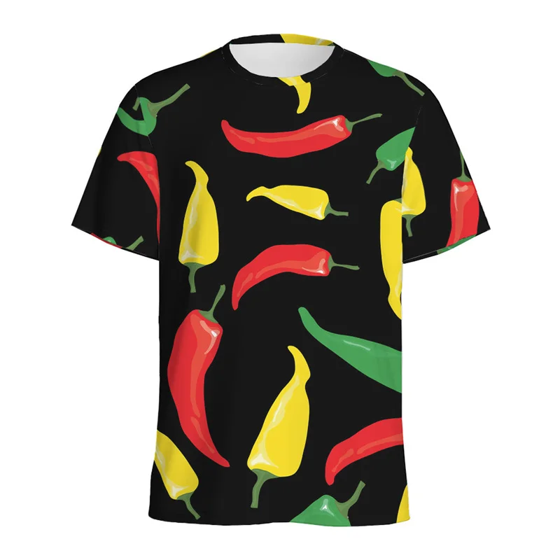 Colorful Peppers 3D Printed T-shirt For Men Summer Casual Short Sleeve Pullover O-Neck Tees Chili Pattern Tops Street T Shirts image 3