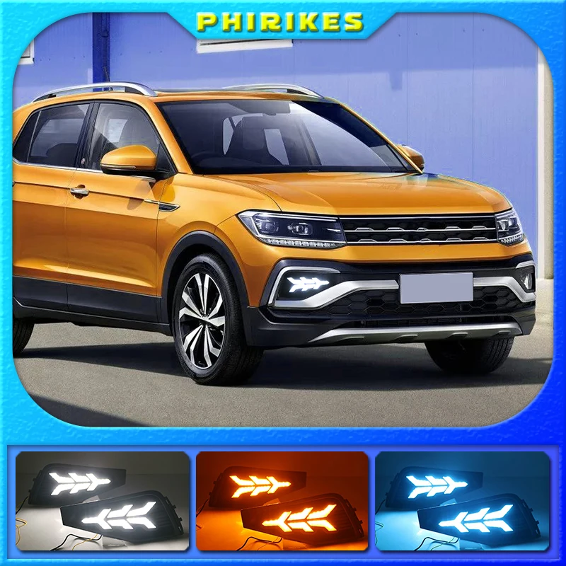 

1 Set LED DRL Car Styling For Volkswangen VW T-Cross tcross 2019 2020 Daytime Running Lights Turn Signal Fog Lamp Cover 12V ABS