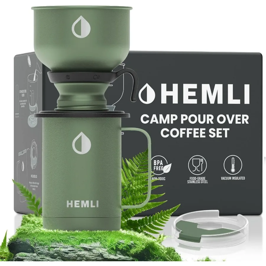 

Набор кофеварки Pour Over Camp — кружка с вакуумной изоляцией и герметичной крышкой, микрофильтр из нержавеющей стали, устойчивая к царапинам отделка