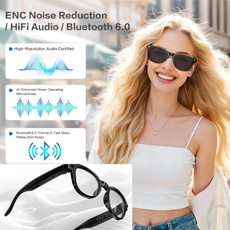 

MT3 AI Smart Glasses 8MP Camera Anti Shake 40 Language Real Time Translation ENC Noise Reduction Bluetooth 5.3 WiFi 1200P Video