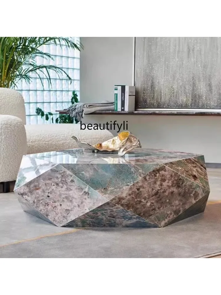 Italian Minimalist Stone Plate Diamond Coffee Table Polygon Bright Simple Modern Living Room Creative and Slightly Luxury