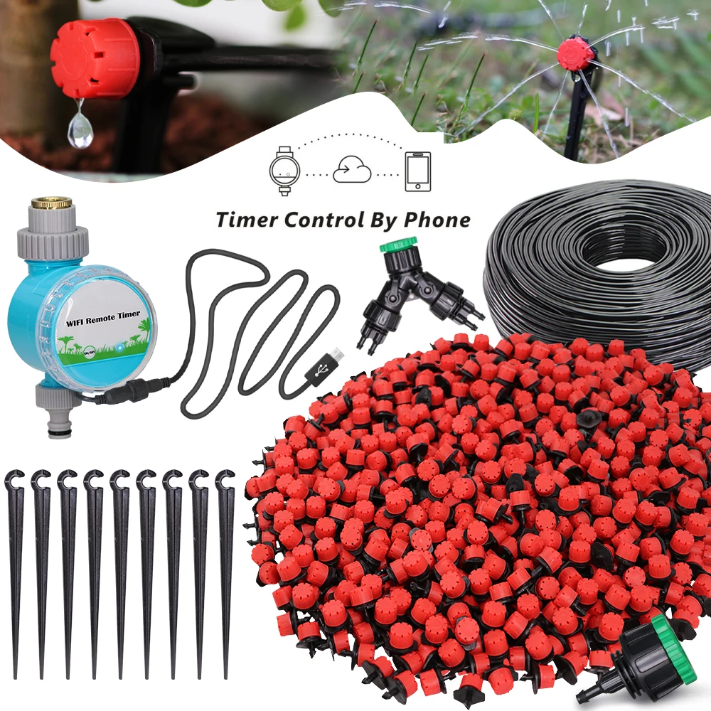 5-50M Garden Automatic Watering System Kit Gardening Timer Controller 1/4'' Hose Smart Drip Irrigation Drippers for Greenhouse