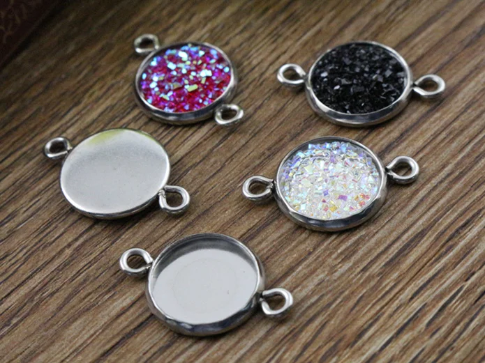 20pcs/Lot 8mm 10mm 12mm Inner Size Stainless Steel Material Two Loops Style Cabochon Base Cameo Setting Charms Pendant Tray