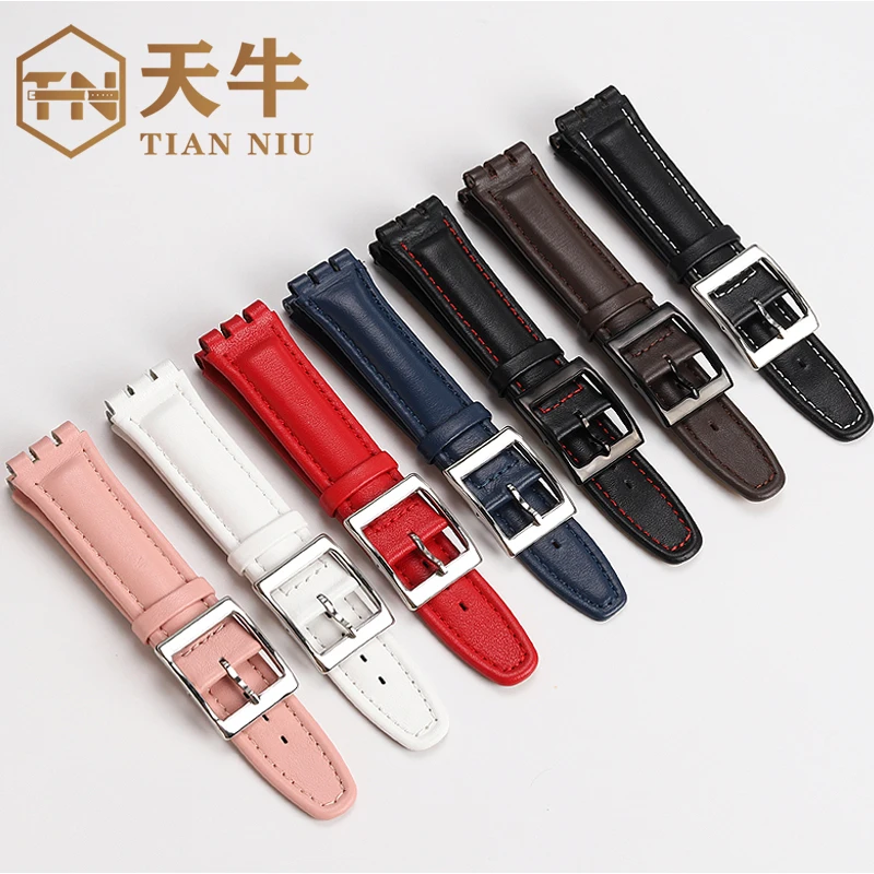 17mm 19mm premium Calf Lea-ther Wrist Strap For Swatch Watch Band YCS YAS YGS series Men Women Bracelet Watchband Accessories