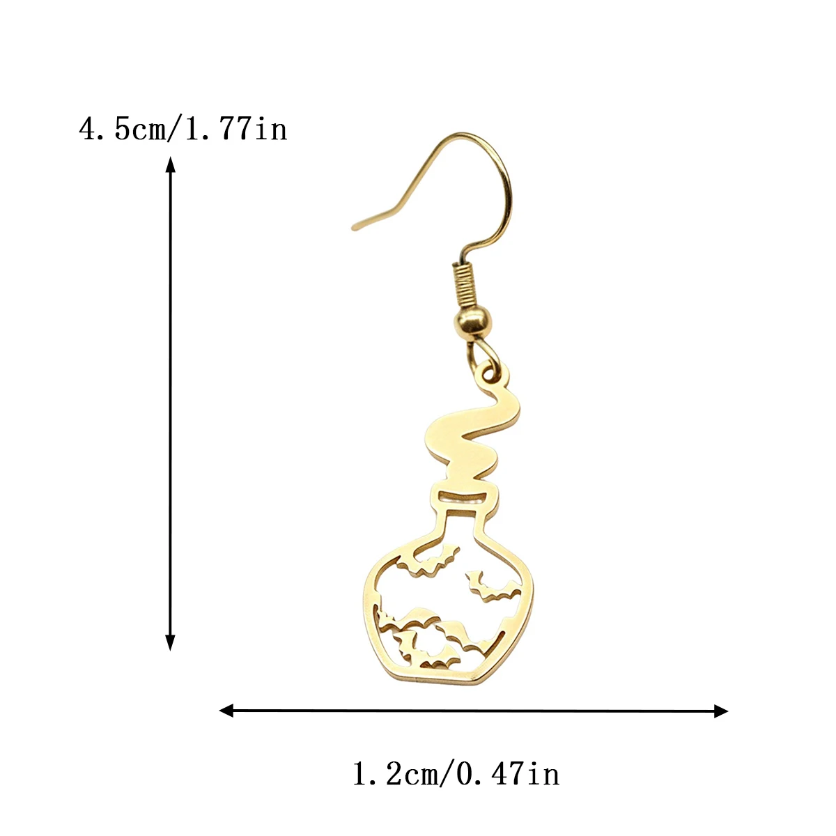 Kinitial Stainless Steel Magic Potion Bottle Drop Hook Earrings Witch Vial With Bats Dangle Earrings Jewelry For Women