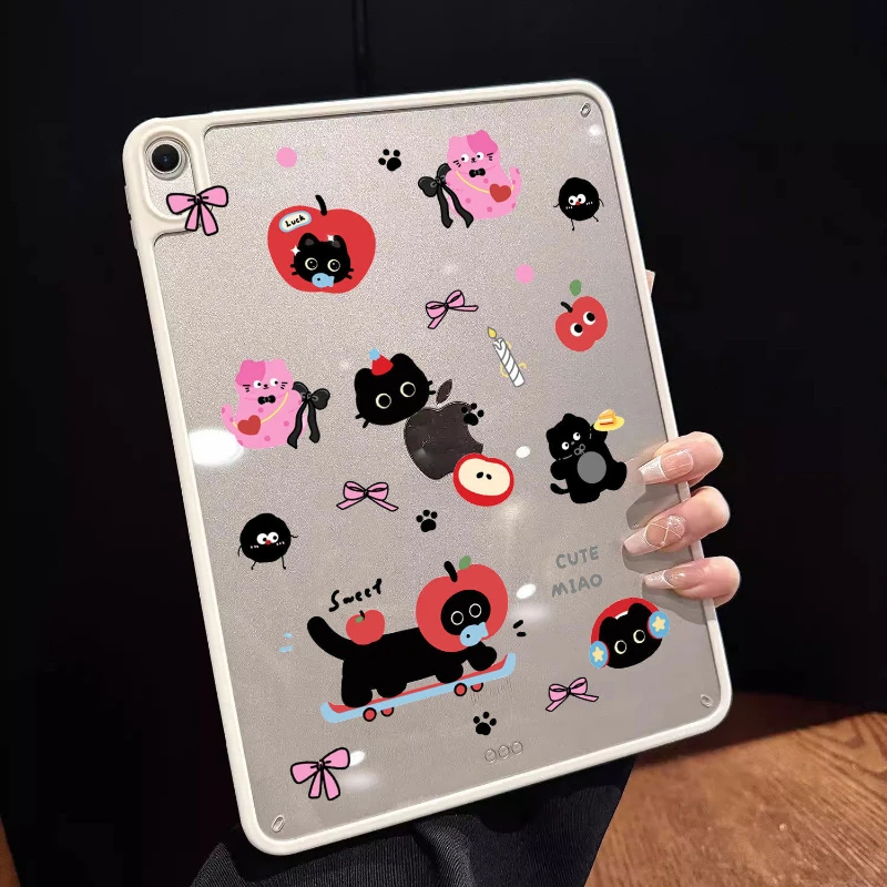 

Ins Black Cat Tablet Case For iPad Pro 11 12.9 13 A16 M2 M4 M3 M5 Shell 8.3 9.7 10.2 5/6/7/8/9/10/11th Mini Air 3 4 5 6 7 Cover
