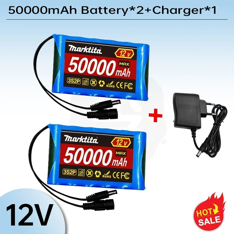 

18650 12V 50000mah Original Lithium Ion Battery 3S2P DC 12.6V 50Ah Rechargeable CCTV, Camera Monitor Replacement Battery + Charg