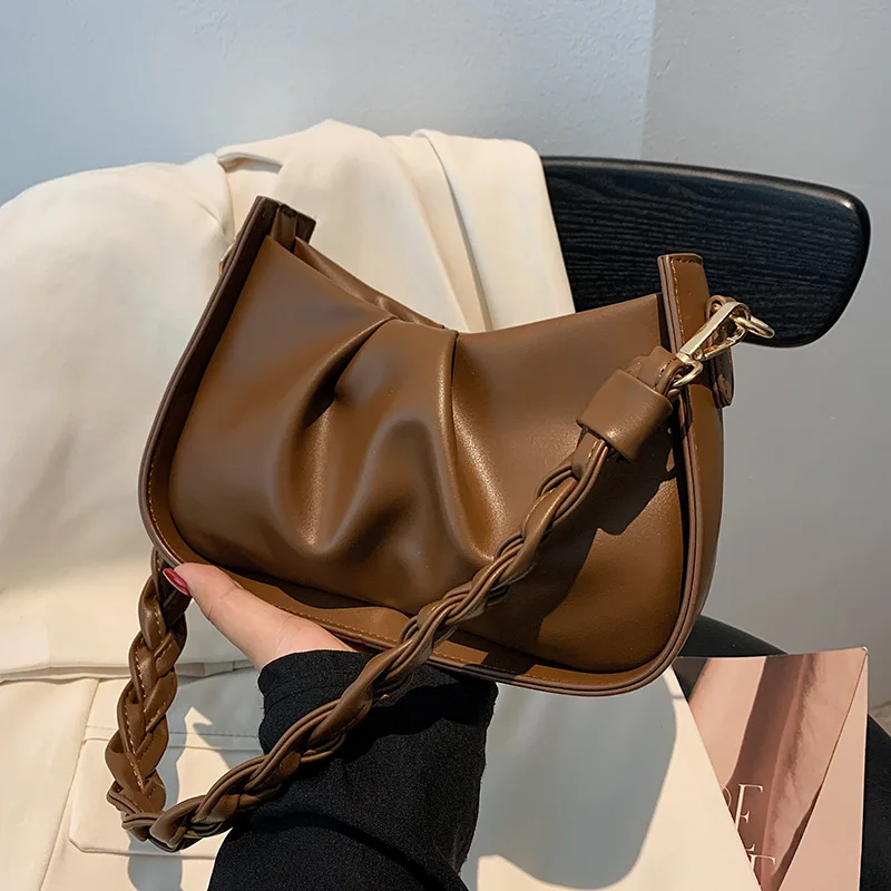 2023 New Women's Shoulder Bag Fashion Luxury PU Leather Underarm Bag  Femal All-matched Solid Pleated Cloud Crossbody Bags