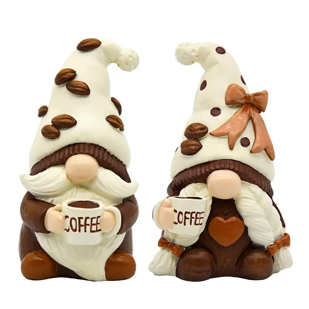 Unique Handmade Coffee Gnome Resin Coffee Theme Dwarf Figurine Dwarf with Coffee Cup Coffee Bar