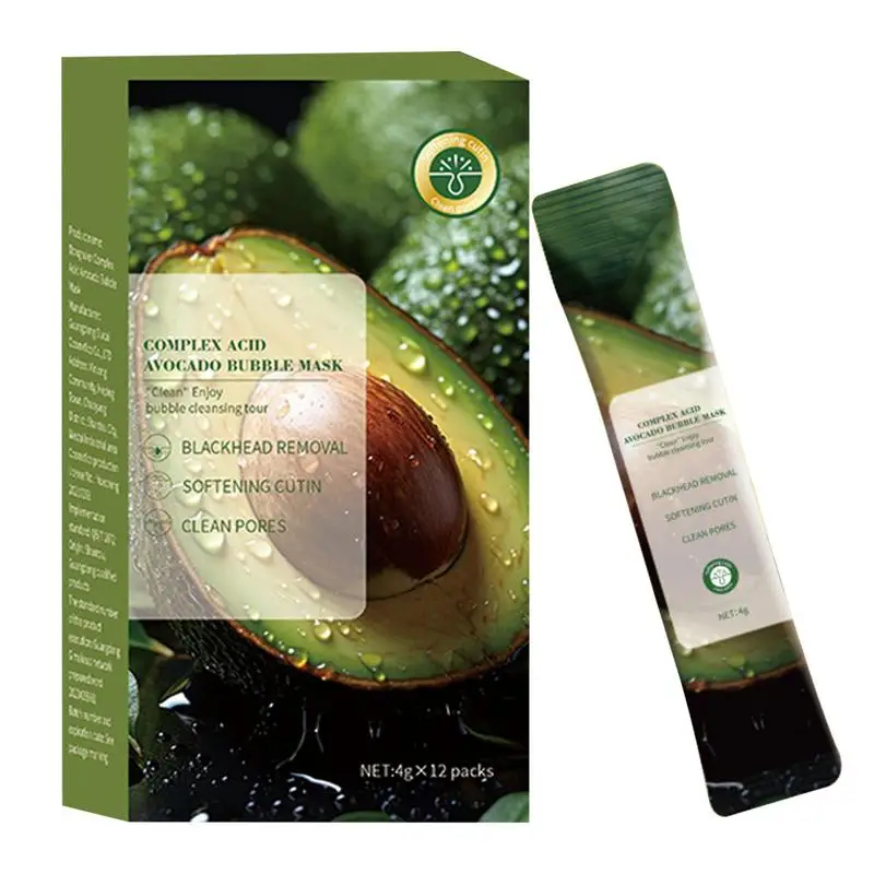 12pcs/set Facial Avocado Bubble Foam Masque Oil Control Clean Pores Moisturizing Bubble Mask Avocado Purifying Masque