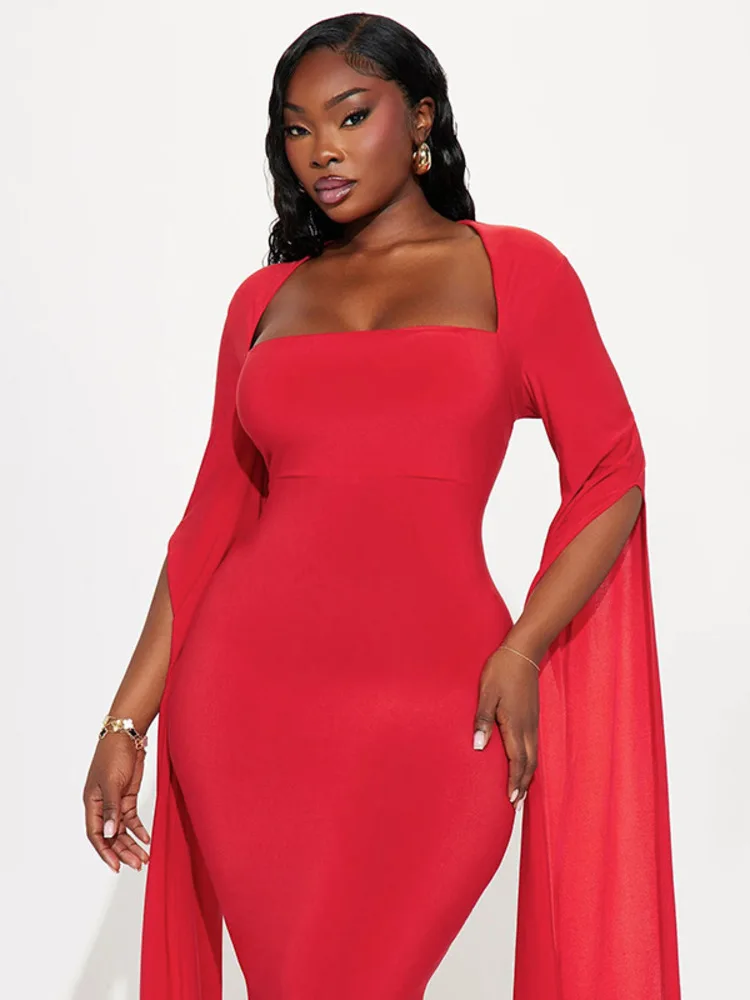 Articat élégant châle ruban longue robe femmes Sexy col carré coupe ajustée Stretch fête Club robe de soirée hiver nouvelles robes