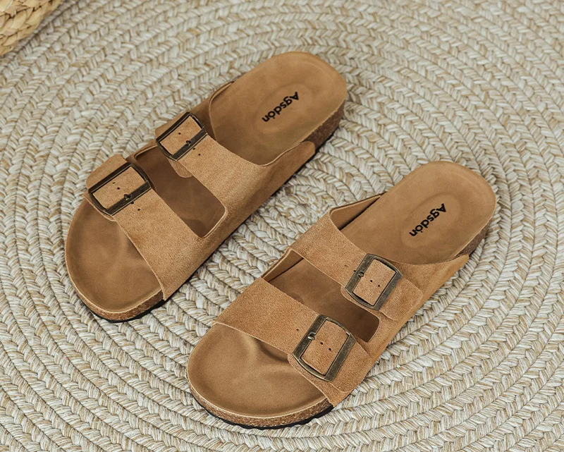 European and American single open-toe flat slippers double buckle beach platform comfortable large-size women's shoes