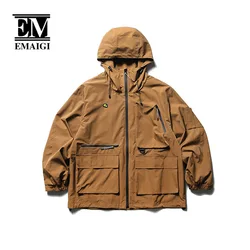 Men Multi Pocket Outdoor Windproof Waterproof Hooded Jacket Male Loose Casual Sport Functional Cargo Jackets Coats Outerwear