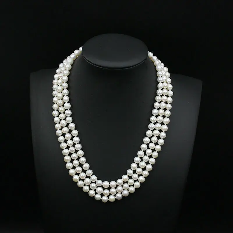 50 Inch Long Genuine 8-9mm White Pearl Necklace South Sea