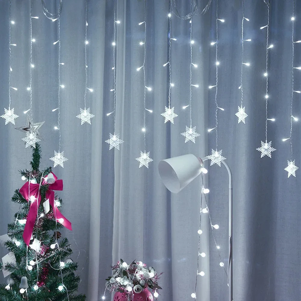 220 فولت 110 فولت ندفة الثلج ضوء سلاسل الجنية مصباح الاتحاد الأوروبي الولايات المتحدة 8 طرق أضواء عيد الميلاد عيد الميلاد الديكور غرفة الديكور Led أضواء الستار #4