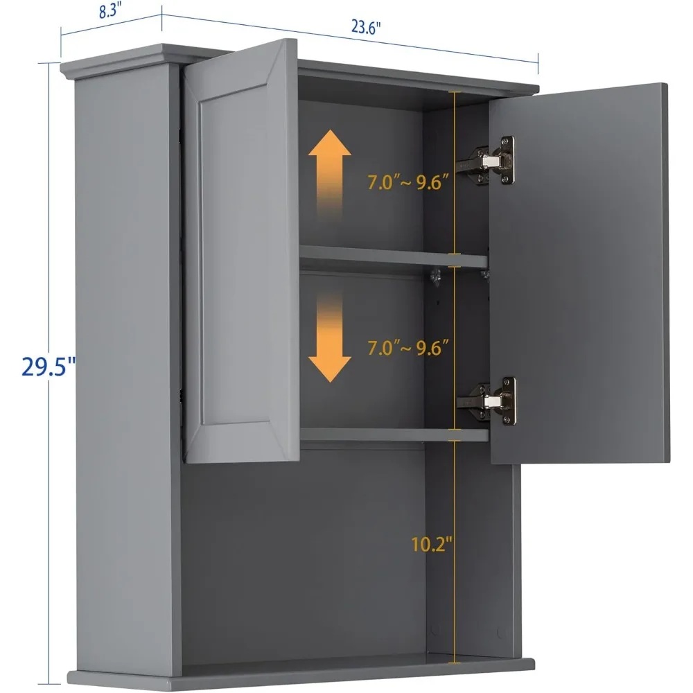 خزانة مثبتة على الحائط ببابين، وخزائن مع رف قابل للتعديل، وخزائن معلقة على الحائط مقاس 23 × 29 بوصة للحمام