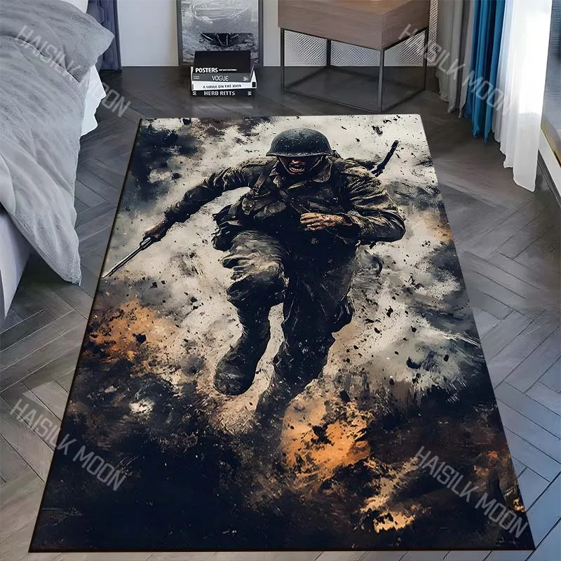 1PC Charging soldier battlefield explosion fire smoke Carpet for Living Room Bedroom Sofa Home Decor Rus Non-slip Floor Mat