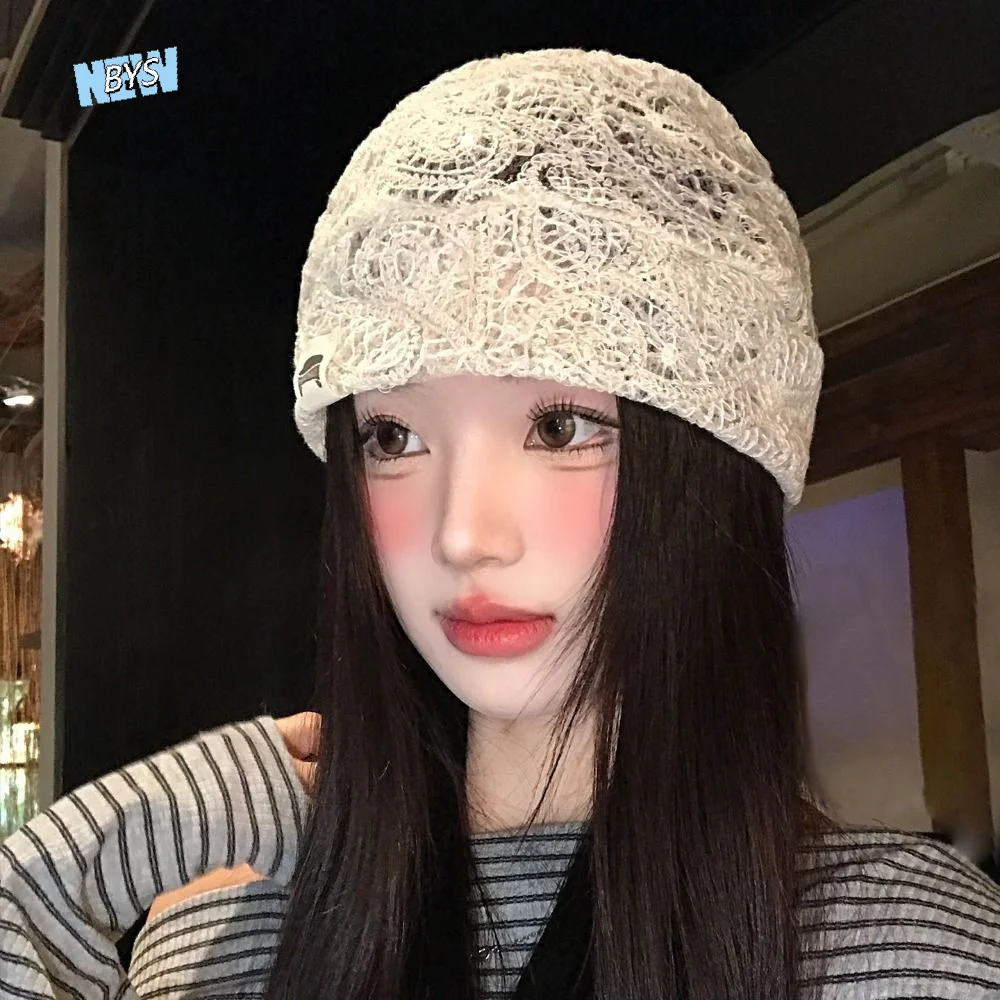 

Fashion Embroidered Lace Hat Spicy Girl Breathable Hollow Out Flower Beanies Korean Style Thin Flower Pile Hat Girls