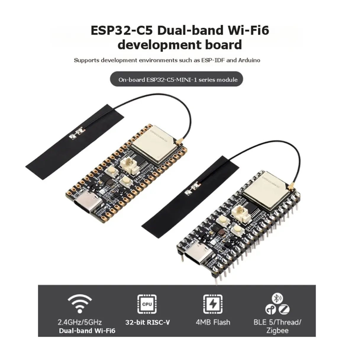-C5--UM Dual-Band Dev Board External FPC Antenna Version WiFi 6 BLE5 -C5--1 Module Soldered Headers