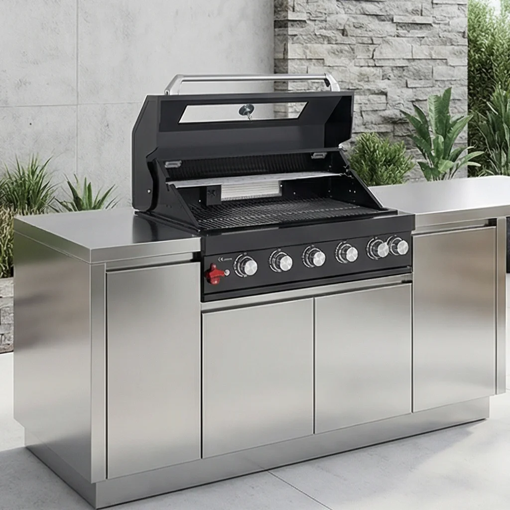 Hot Selling 6 Burner Black Stainless Steel 304 Built-In Gas BBQ Grill For Garden Or Outdoor Kitchen