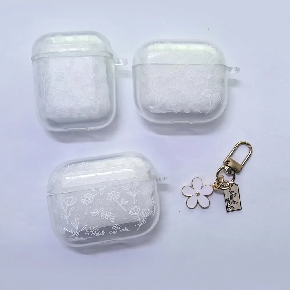 Apple AirPods Pro2/Pro3/Pro 헤드폰 커버용 우아한 흰색 꽃 패턴 이어... - 2
