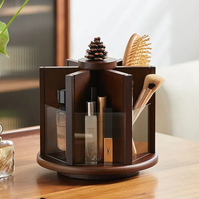 Solid wood rotating jewelry box, large-capacity desktop cosmetics storage box, high-end earrings, earrings, necklaces, jewelry