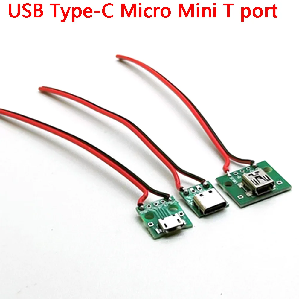 1pcs 5Pin USB Type-C Micro Mini T port Waterproof Connector PCB female base Female Socket Charging Interface With Welding Wire